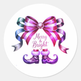 Merry & Bright Enchanted Bow & Elf Shoes Christmas Ronde Sticker