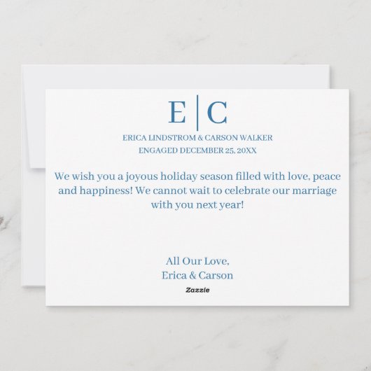 Merry Bright Engaged Blue Snowflake Bokeh foto Feestdagenkaart (Achterkant)