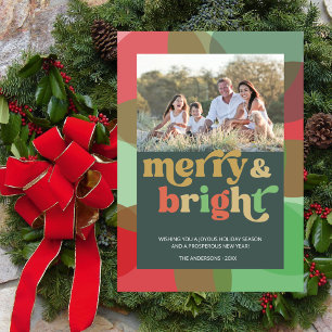 Merry Bright Familie foto Kleurrijk Modern Feestdagenkaart