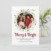 Merry & Bright Familie Foto Krans Kerst Kaarten (Staand voorkant)
