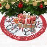 Merry Bright Familie Kerstpinguïns Wit Rood Kerstboom Rok<br><div class="desc">Personaliseer deze unieke feestelijke witte en rode kerstboomrok met uw familienaam. U kunt de sjabloon ook gebruiken om uw groeten te typen of het gezegde "Merry & Bright" te verlaten. Deze kinderlijke boomrok heeft schattige pinguïns die plezier hebben tijdens de feestdagen - ze versieren kerstbomen, gaan schaatsen en ontmoeten familie...</div>
