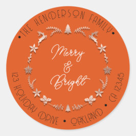 Merry Bright Family Address Wreater Deer RoseOrang Ronde Sticker