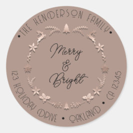 Merry Bright Family Address Wreater Roos Ronde Sticker