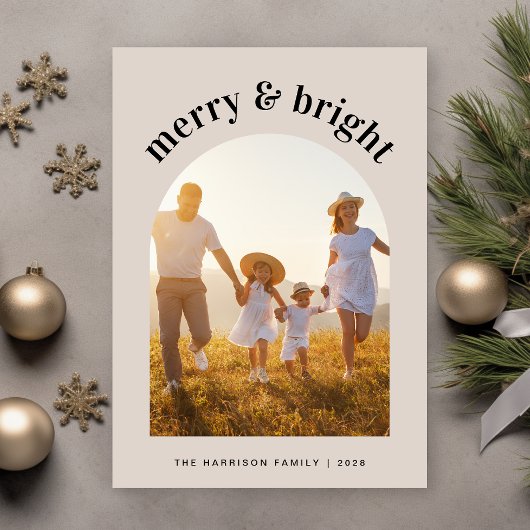 Merry Bright Family Arch - kerstfoto Feestdagenkaart