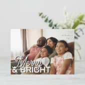 Merry & Bright Family Photo Elegant Light Gray Feestdagenkaart (Staand voorkant)