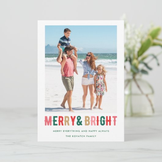 Merry Bright Family Photo Holly Feestdagenkaart (Staand voorkant)