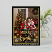 Merry & Bright Family Photo & Snowflakes Christmas Folie Feestdagenkaart (Staand Voorkant)