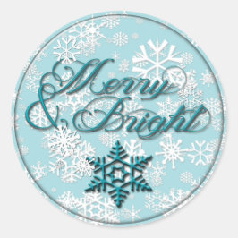 Merry & Bright · Faux Glass Look · Blauwgroen snee Ronde Sticker