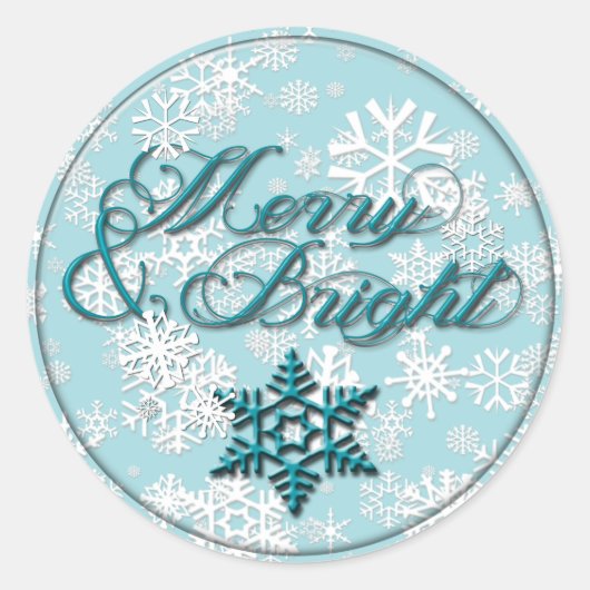 Merry & Bright · Faux Glass Look · Blauwgroen snee Ronde Sticker (Voorkant)