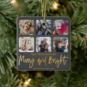 Merry & Bright Faux Gold 6 foto Kerstmis Keramisch Ornament