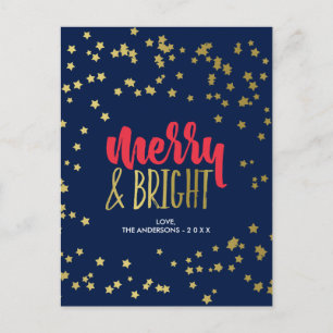 Merry & Bright Faux Gold Stars Feestdagenkaart