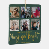 Merry & Bright Faux Goud & Groen 6 Foto Kerstmis Keramisch Ornament (Rechts)