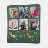 Merry & Bright Faux Goud & Groen 6 Foto Kerstmis Keramisch Ornament (Links)