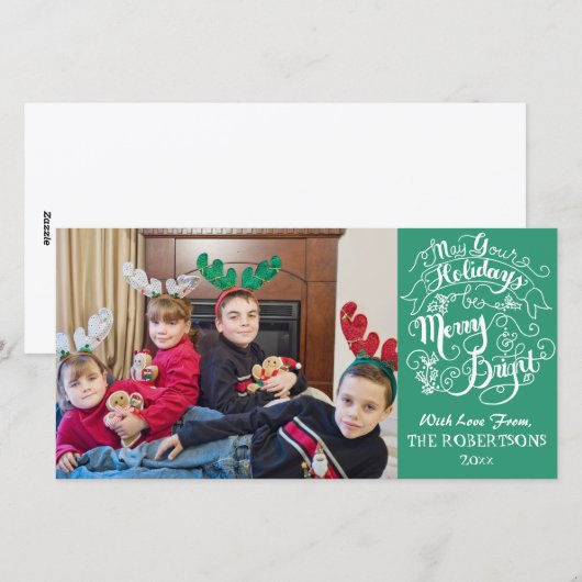 Merry Bright Feestdagen Groen Modern Photo Christm Feestdagenkaart (Voorkant / Achterkant)
