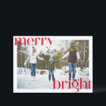 Merry Bright Festieve Rode Typografie Fun Twee Fot Feestdagenkaart<br><div class="desc">Verspreid kerstvreugde met deze leuke en gezellige kerstkaart met vette rode letters voor de woorden Merry en Bright. Met twee foto's, één aan elke kant van de kaart, en moderne lettertypografie, vangt deze kaart een vrolijke en trendy esthetiek. Perfect om je favoriete momenten te delen met dierbaren, combineert deze kaart...</div>