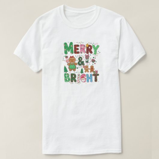 Merry & Bright, Festive Christmas Holiday Design T-shirt (Design voorkant)