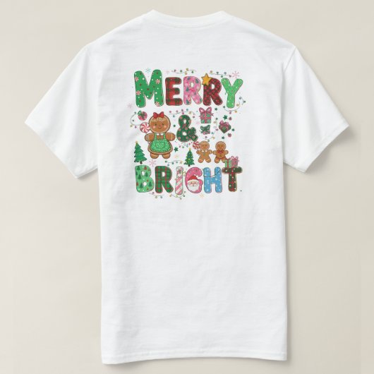 Merry & Bright, Festive Christmas Holiday Design T-shirt (Design achterkant)