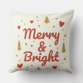 Merry & Bright" Festive Christmas Throw Pillow Kussen