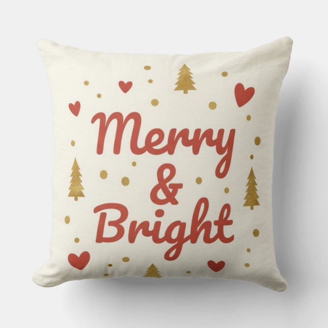 Merry & Bright" Festive Christmas Throw Pillow Kussen (Voorkant)
