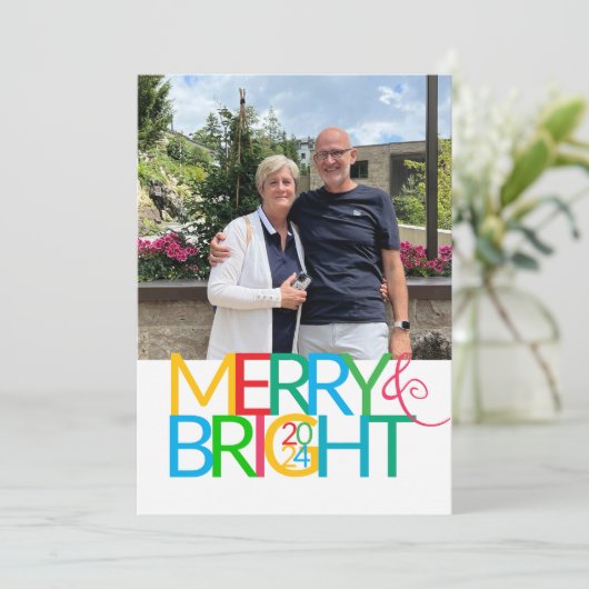 Merry & Bright Flat Christmas Kaart (Staand voorkant)