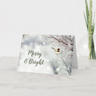 Merry Bright Forest Snowflakes Chickadee Bird Feestdagen Kaart