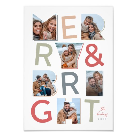Merry & Bright foto collage ontwerp Afdruk (Voorkant)