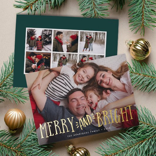 Merry & Bright + Foto Collage Terug | Folie Feestdagenkaart
