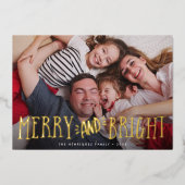 Merry & Bright + Foto Collage Terug | Folie Feestdagenkaart (Voorkant)