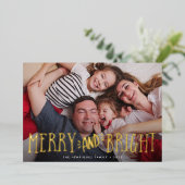 Merry & Bright + Foto Collage Terug | Folie Feestdagenkaart (Staand Voorkant)