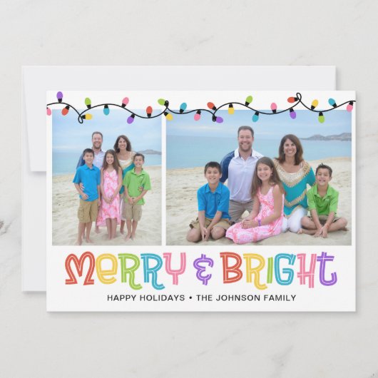 Merry & Bright Foto Feestdagenkaart (Voorkant)