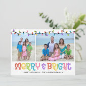 Merry & Bright Foto Feestdagenkaart (Staand voorkant)