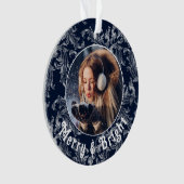Merry & Bright Foto Gepersonaliseerde Blauwe Vinta Ornament (voorkant)