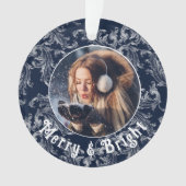 Merry & Bright Foto Gepersonaliseerde Blauwe Vinta Ornament (voorkant)