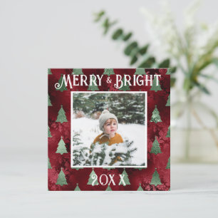 Merry & Bright Foto Rood Metallic Glitter Feestdagenkaart