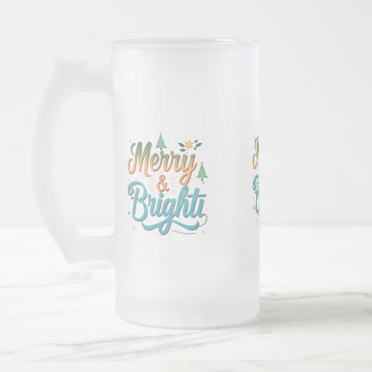 Merry & Bright Frosted Glass Mok - 16 oz (Links)