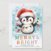 Merry & Bright Fun Penguin Kerstmis Feestdagenkaart (Voorkant)