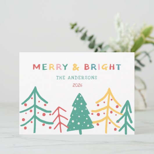 Merry & Bright Fun Pine Stijlvolle Kerst Kaarten (Staand voorkant)