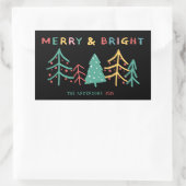 Merry & Bright Fun Pine Stijlvolle Kerstmis Zwart Rechthoekige Sticker (Tas)