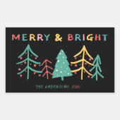 Merry & Bright Fun Pine Stijlvolle Kerstmis Zwart Rechthoekige Sticker (Voorkant)