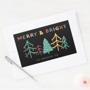 Merry & Bright Fun Pine Stijlvolle Kerstmis Zwart Rechthoekige Sticker
