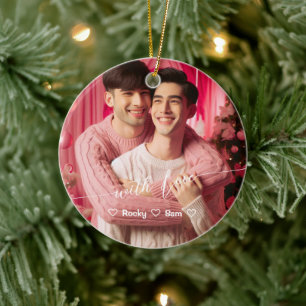Merry & Bright Gay Retro Roze Aangepaste foto Keramisch Ornament
