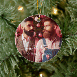Merry & Bright Gay Retro Roze | Aangepaste foto Keramisch Ornament