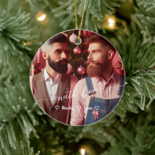 Merry & Bright Gay Retro Roze   Aangepaste foto Keramisch Ornament