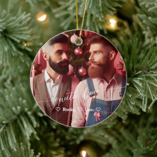 Merry & Bright Gay Retro Roze | Aangepaste foto Keramisch Ornament (Boom)