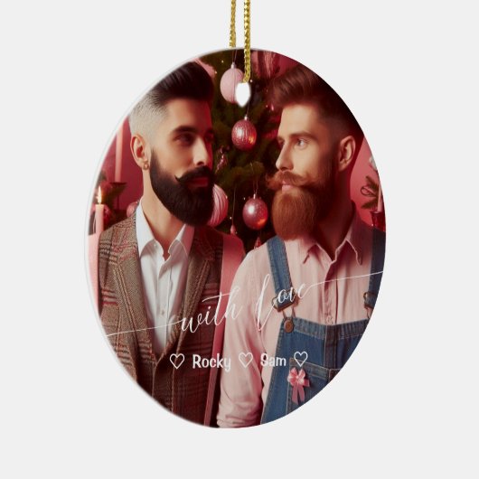 Merry & Bright Gay Retro Roze | Aangepaste foto Keramisch Ornament (Rechts)