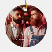 Merry & Bright Gay Retro Roze | Aangepaste foto Keramisch Ornament (Voorkant)