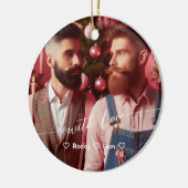 Merry & Bright Gay Retro Roze | Aangepaste foto Keramisch Ornament (Links)