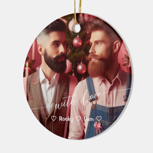 Merry & Bright Gay Retro Roze | Aangepaste foto Keramisch Ornament (Links)