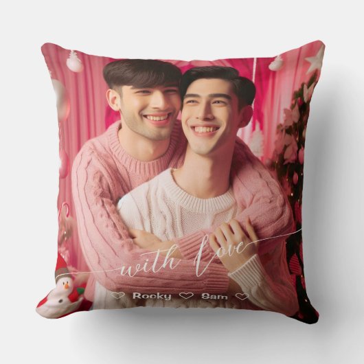 Merry & Bright Gay Retro Roze | Aangepaste foto Kussen (Voorkant)