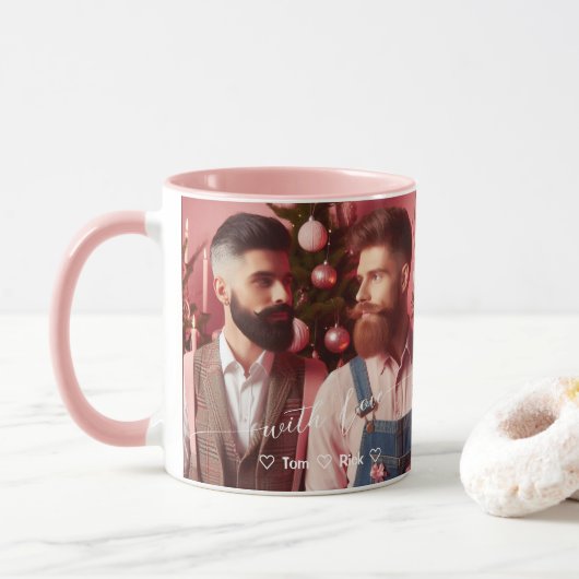 Merry & Bright Gay Retro Roze | Aangepaste foto Mok (Met donut)